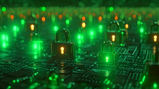 key padlock with digital technology cyber security