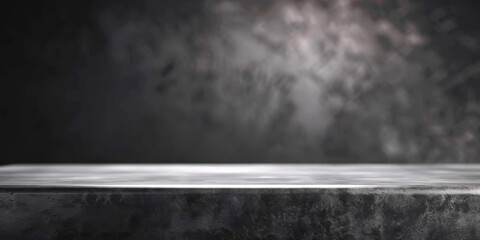 Empty gray stone  podium on dark wall background,,product display presentation and social media banner design template,gray concrete table shelf on blurred background, mockup. gray stone table 
