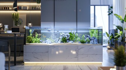 The elegant base is equipped with a high freshwater fish tank and a low freshwater fish tank, - obrazy, fototapety, plakaty