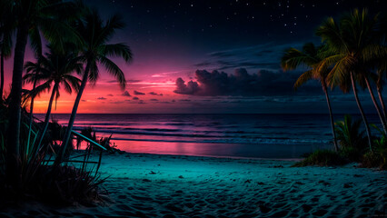 Fototapeta na wymiar Beautiful tropical landscape at night