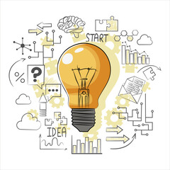 Wonderful realistic design image of lamp consists of glass bulb, tungsten filament, threaded contact. Concept of creative idea, creativity. Isolated on white background. Vector illustration