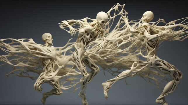 a group of skeletons running