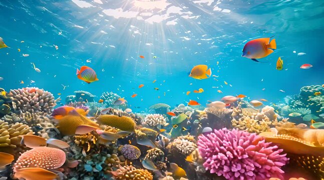 beautiful fish and coral reefs on the seabed