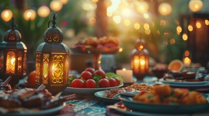 Ramadan Mubarak Iftar Suhoor feast celebration - obrazy, fototapety, plakaty