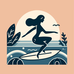 silhouette of a surfer woman. icon illustration