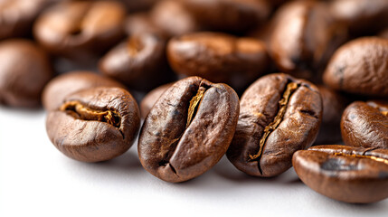 Obraz premium close up of roasted coffee beans on white background