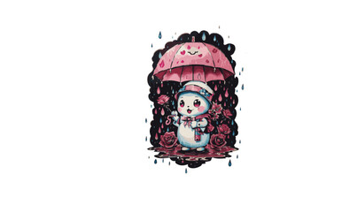 cartoon ghost, cute cartoon ghost, cute little ghost holding umbrella, 