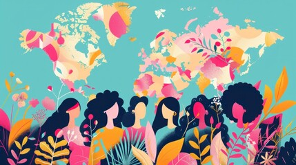 illustration of group of women of different ethnicities. concept