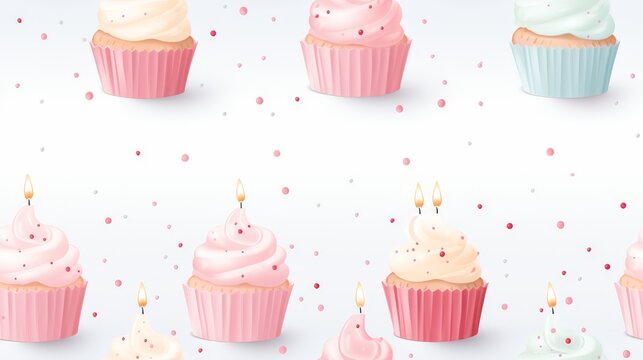 Seamless Pastel Birthday Cupcakes