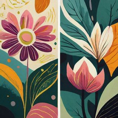  Floral background illustration in 70s style. Naive style.