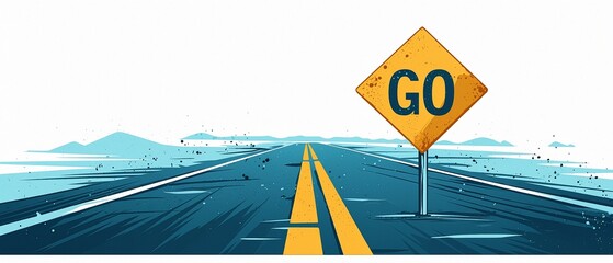 A cartoon "Go" sign on the road. White background