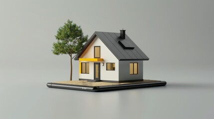 3D Render small house on a mobile phone