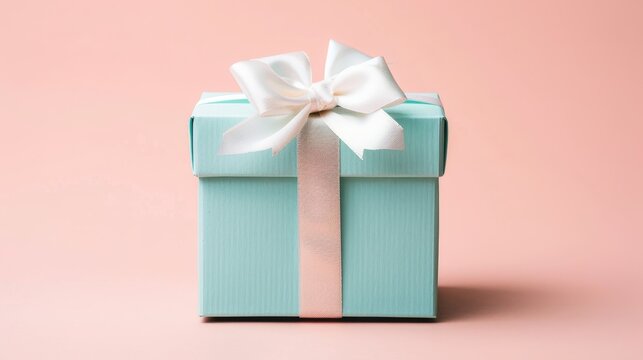 Soft Blue Gift Box with Elegant White Bow on Pastel Background 