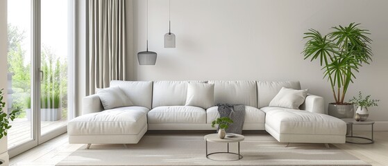 Interior of modern living room panorama. 3d rendering