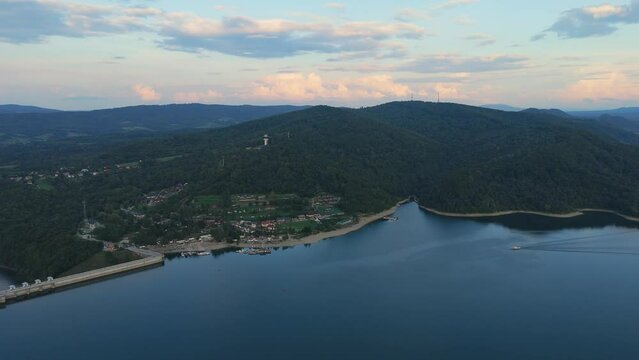 Beautiful Landscape Lake Solina Mountains Bieszczady Aerial View Poland