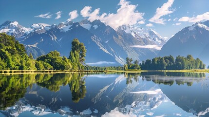 Stunning reflections: new zealand mountain & lake landscape