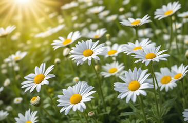 Fototapeta premium Meadow field Summer or spring beautiful garden with daisy flowers