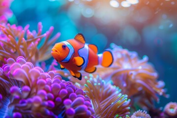 Fototapeta na wymiar KS Colorful clown fish swimming in anemones