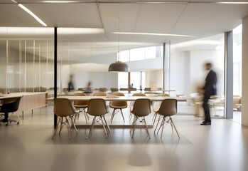 Fototapeta na wymiar Blurred image of a modernist architect's office, generative AI