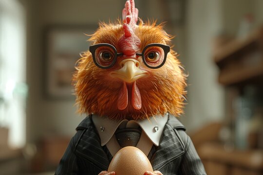 The rooster is a businessman with an egg . 3d illustration