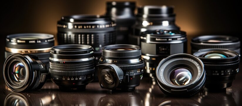 Professional Photography lenses. copy space background