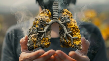 Unhealthy lung to smoking inhalation and environmental pollution - obrazy, fototapety, plakaty