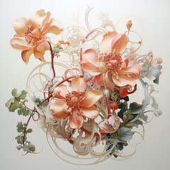 Mechanical structures entwined with pastel botanicals