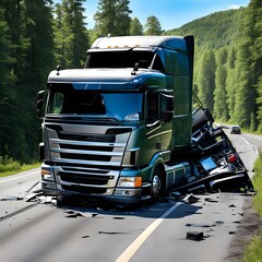Crash truck on highway and mountain in background