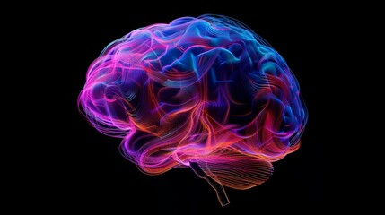 Neon brain illustration depicting neural activity,