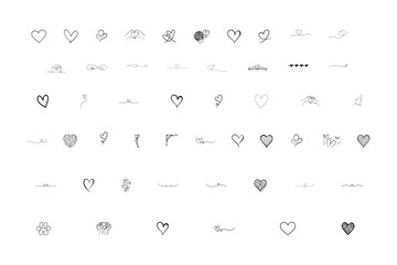 Hand Drawn Heart Set of 50 Vector Illustration