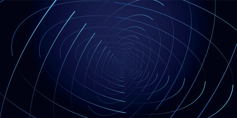 Abstract glowing circle lines on dark blue background. Geometric stripe line art design. Modern shiny blue lines. Futuristic technology concept modern