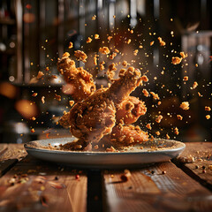 Fried Chicken Dropping onto a Plate generative ai