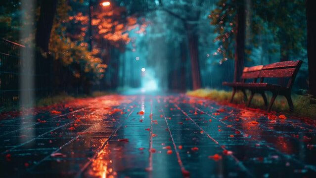 Rain on urban streets at night. seamless looping 4k time-lapse video background