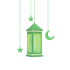 3d green islamic hanging lantern, 3d transparant element