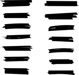Highlighter line marker strokes lines isolated on white background vector set. Hand drawn black highlight marker lines. Marker pen highlight strokes.