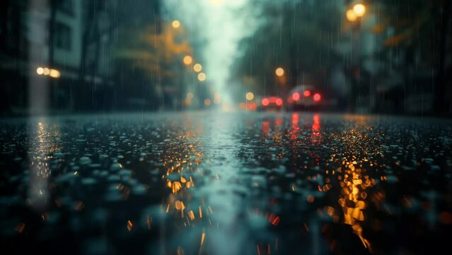 Rain on urban streets at night. seamless looping 4k time-lapse video background