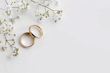 Obraz na płótnie Canvas wedding rings, wedding table setting wedding decoration rings, bride and groom with white dress