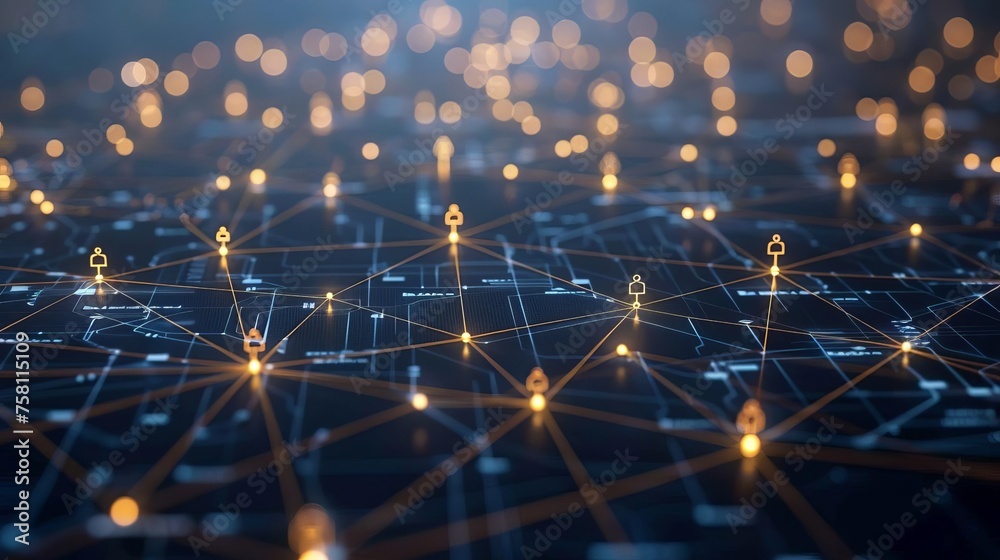 Wall mural global business network structure with connections for data exchange and collaboration