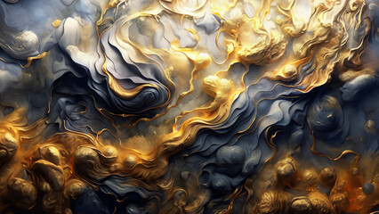 3D abstract wallpaper. Gold and black three-dimensional background.
- 758115105