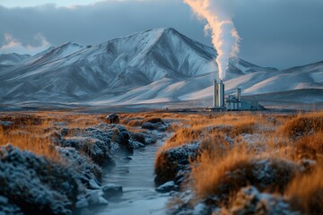 Factory Smoke Emitting Near Water Stream