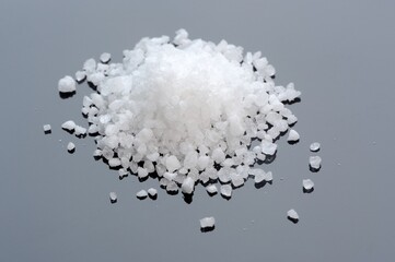 Pile of Sea Salt Close-up on Gray Background