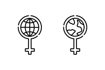 Global feminism line icon. 8 march vector line symbol. Support women rights movement sign. Fighting global gender inequality pictogram.