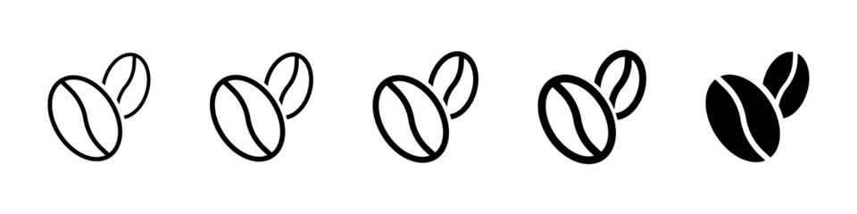 Roasted coffee bean outline and filled icon set. Line coffee grain symbol.