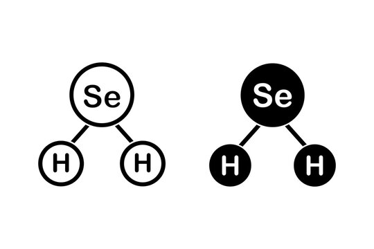 Hydrogen selenide molecule icon outline and filled. H2Se formula sign.