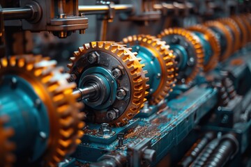 Close Up of a Machine With Gears - obrazy, fototapety, plakaty