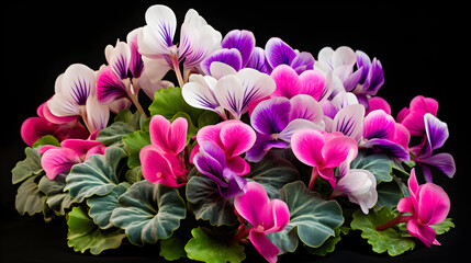 Breathtaking Visual of Vibrant Cyclamen Flowers With Intricate Heart-Shaped Leaves