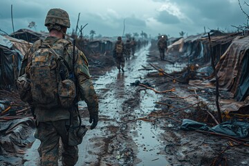 Soldiers Walking Through Muddy Area