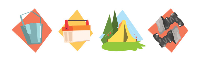 Fishing Object and Equipment Flat Colorful Icon Vector Set