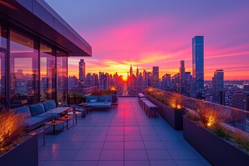Balcony Overlooking City at Sunset