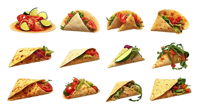 Set 3D Render Mexican Food isolated on transparent background, (PNG)